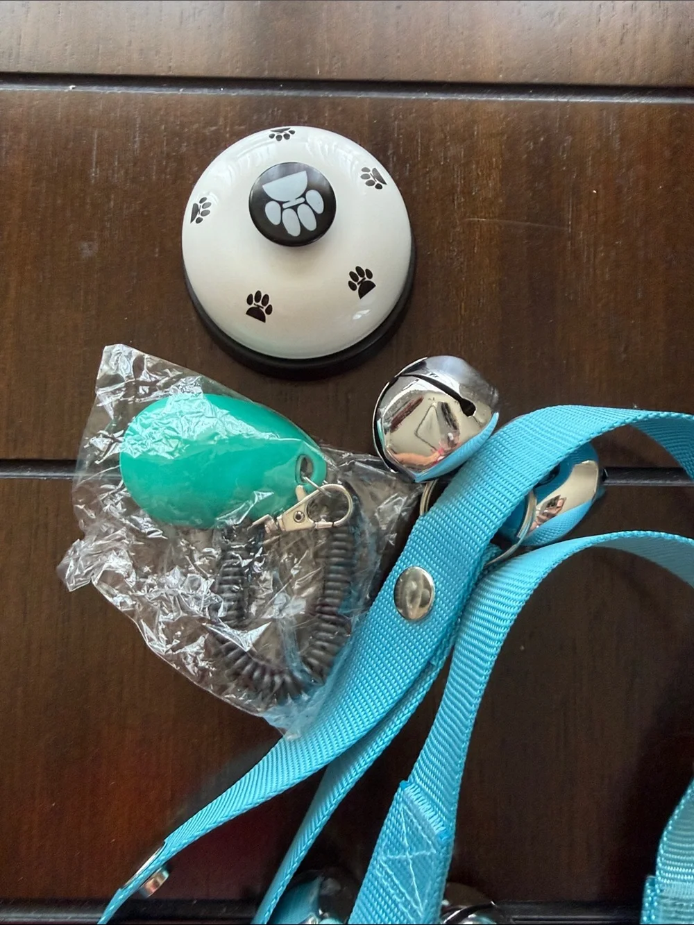 Puppy Training 3pc. Kit- Jingle Bells for the Door, Clicker and Dinger Bell